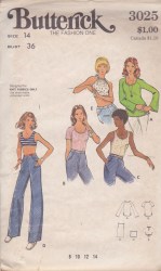 3025  Butterick STRETCH KNIT TOPS SLEEVES OR NOT PATTERN 12,  14 OR 10 CHOICE